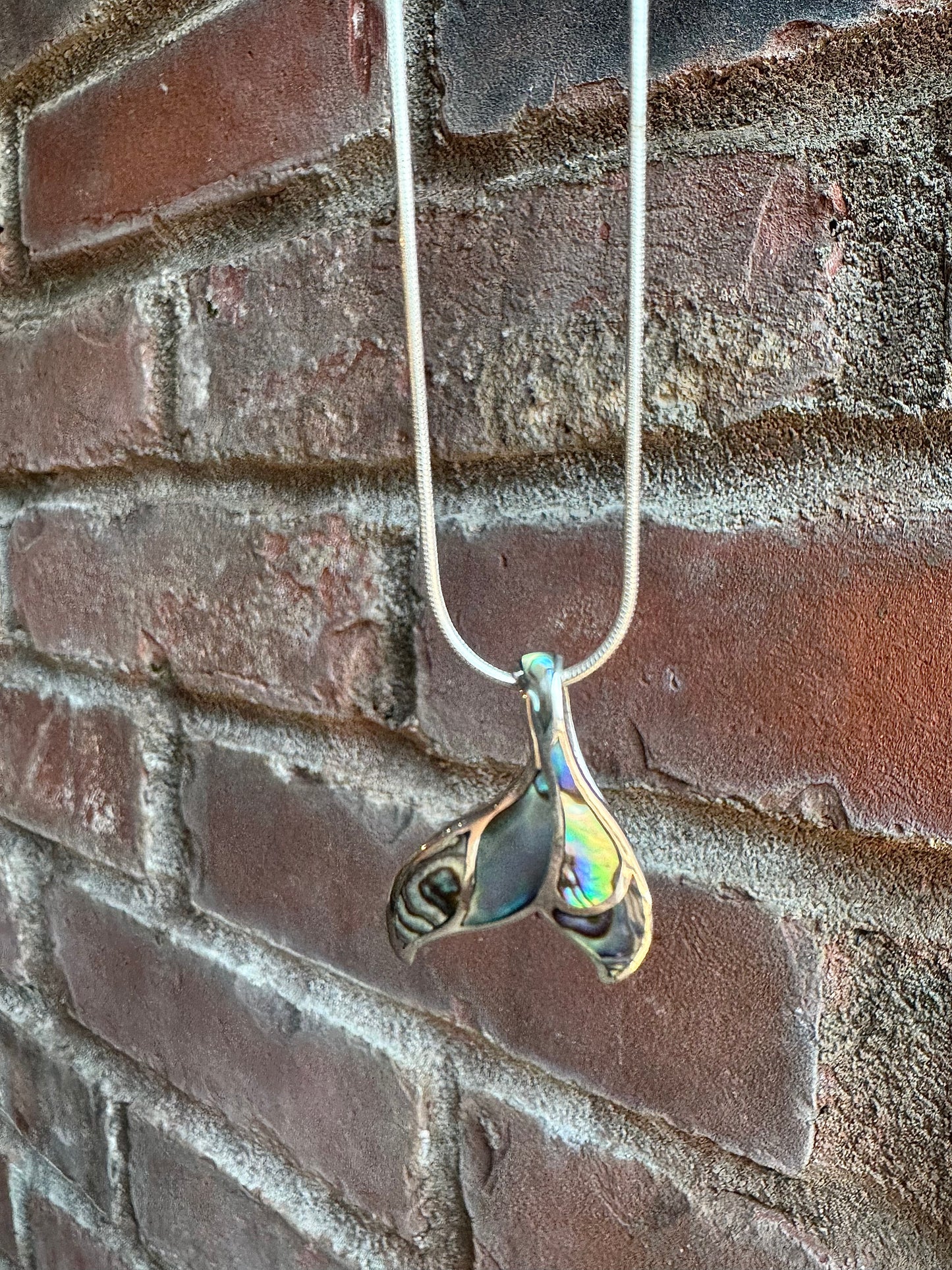 Whale tail silver Pendant in Abalone Shell