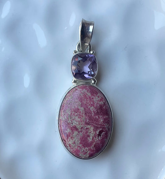 Rhodochrosite with Amethyst Oval Pendant