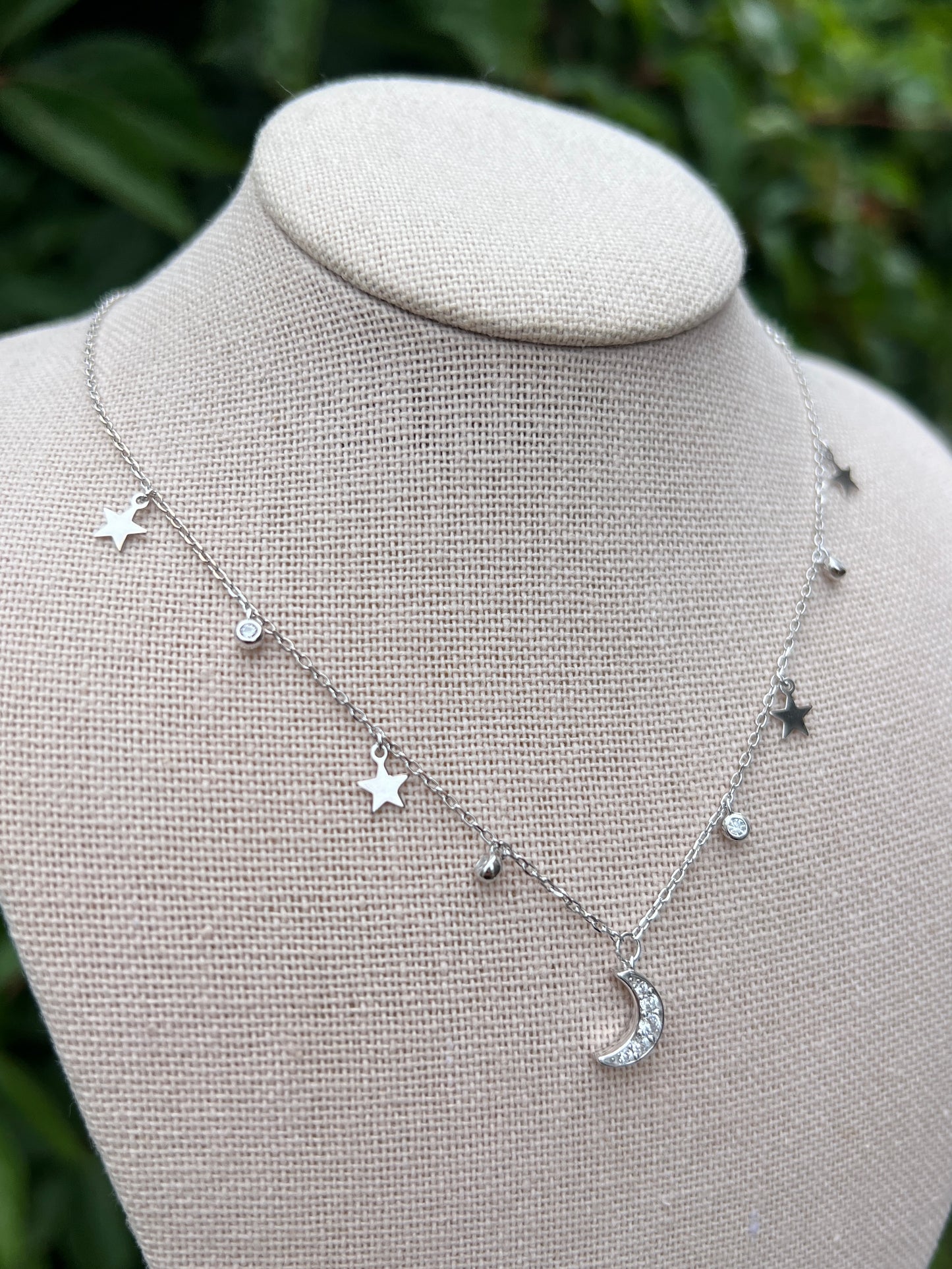 Moon and stars silver choker