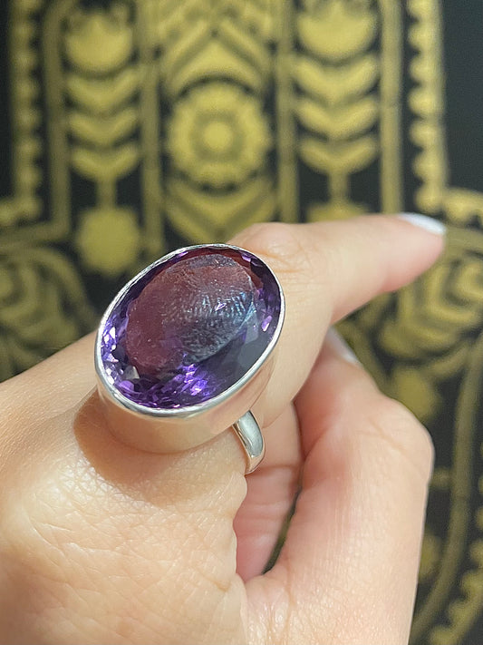 Sterling Silver Faceted Amethyst Ring