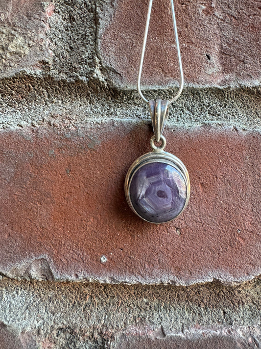 Round Lepidolite Silver Pendant