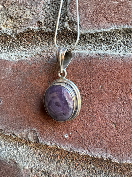 Round Lepidolite Silver Pendant