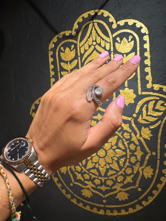 Striking Snake Moonstone Ring